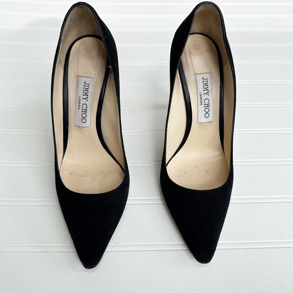Jimmy Choo Romy 100 Pumps Black Suede Leather Classic Stiletto Heel Size 38 - Picture 2 of 8
